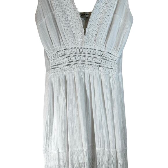 Cotton Natural Peruvian Sleeveless Tiered Maxi Dress Crochet Trim White S Fairy - Picture 4 of 16